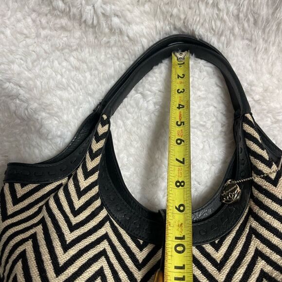 Big Buddha Boho Black &beige zigzag fabric black faux leather trim stitch accent - Picture 8 of 11